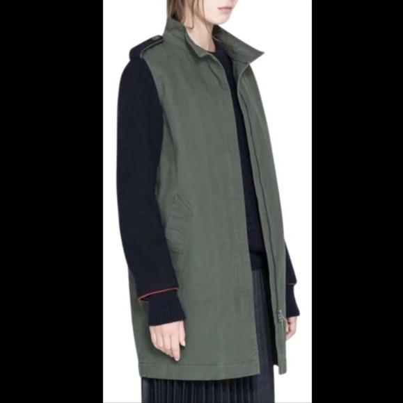 Zara Contrast Sleeve Oversized Cargo Military Coat Jacket Parka Cotton Wool M - Picture 1 of 12